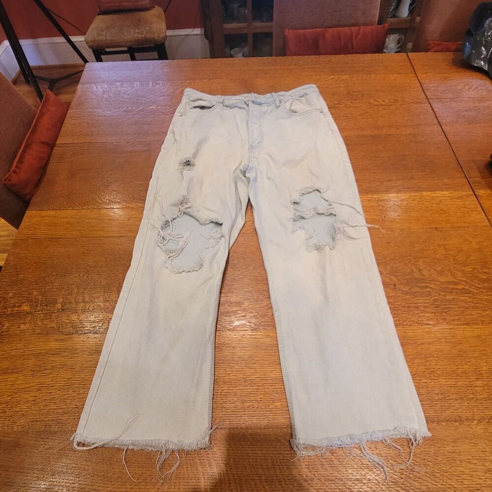 Wild Fable Womens Jean Blue Denim Ripped Straight High Rise Button Up Size 16